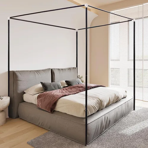 Marco de Cama con Dosel de Acero Inoxidable Tamaño Individual, Marco de Cama de Postes Gruesos y Resistente para Cama de Metal o Madera, Decoración