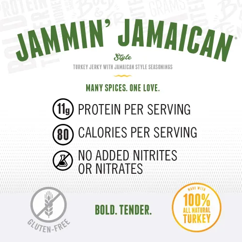 Miniatura 6 de Perky Jerky Jammin' Jamaican Turkey Jerky, 14oz – Bajo en sodio – 11g de proteína por porción – Bajo en grasa – 100% de origen estadounidense