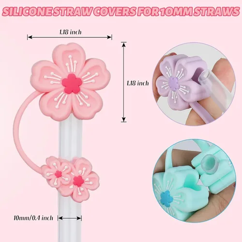Miniatura 3 de Fundas de popote de flores moradas para accesorios de copa Stanley, adorno de popote de silicona para Stanley Cup de 30 y 40 onzas, 0.394 in, 0.4