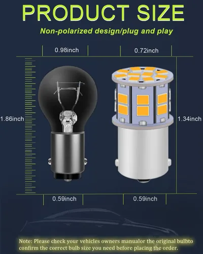 Miniatura 3 de 1156 Foco LED ámbar 12V-24V superbrillante 7506 1141 BA15S P21W 1003 foco LED para luces intermitentes de señal, luces traseras de freno, luces