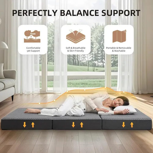 Miniatura 4 de Colchón plegable triple – Colchón plegable para viajes, caravana, campamento, viajes por carretera, habitación de invitados, yoga, colchón de espuma