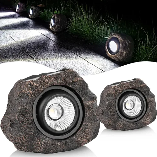 Miniatura 12 de Candieslife Luces Solares de Jardín para Exteriores - Foco Solar LED Impermeable IP65, Luces de Paisaje Alimentadas por Energía Solar, Luz 4Pack-Rock