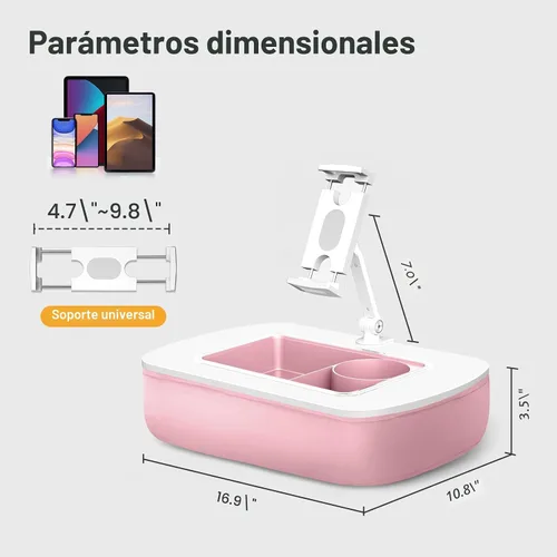 Miniatura 7 de ERGONOV Soporte de almohada para tableta para uso regazo, cuenco de aperitivos y brazo giratorio de 360°, soporte ajustable para iPad para cama, Rosa
