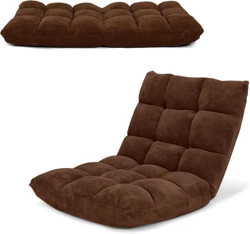 Miniatura 22 de COSTWAY Silla de suelo, sillas de videojuegos con soporte para el respaldo, ajustable de 14 posiciones, marco de acero aleado, forro polar coral