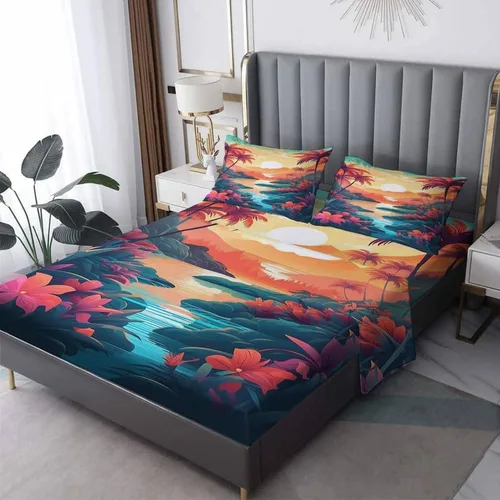 Miniatura 11 de Juego de sábanas de tamaño individual con diseño de playa – Sábanas de cama con diseño de estrella de mar, microfibra suave, bolsillo profundo