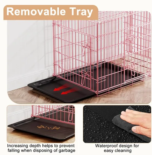 Miniatura 4 de FDW Jaula grande para perros de 42 pulgadas, jaula plegable de metal con bandeja a prueba de fugas, diseño plegable