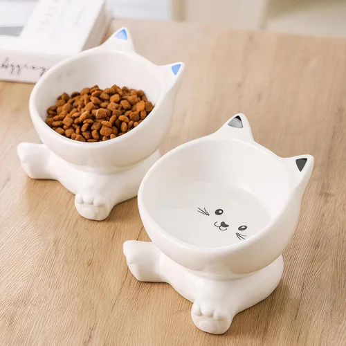 Miniatura 8 de Cuenco elevado para gatos, cuenco elevado de cerámica 3D de 4.9 pulgadas y cuencos para agua, lindos platos para gatitos de 4.5 onzas, antivómitos