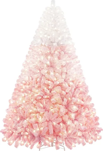 Miniatura 12 de Yaheetech Árbol de Navidad artificial preiluminado de 4.5 pies con luces incandescentes de color blanco cálido, árbol de Navidad con 340 puntas