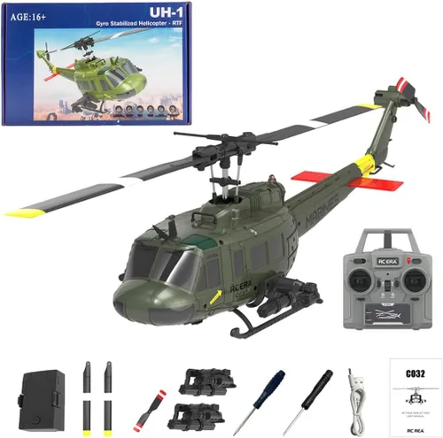 Miniatura 14 de C032 UH-1 Huey Helicóptero RC para adultos, escala 1/48 2.4G 6CH Flybarless modelo de helicóptero de control remoto, vuelo de acrobacias 3D y avión