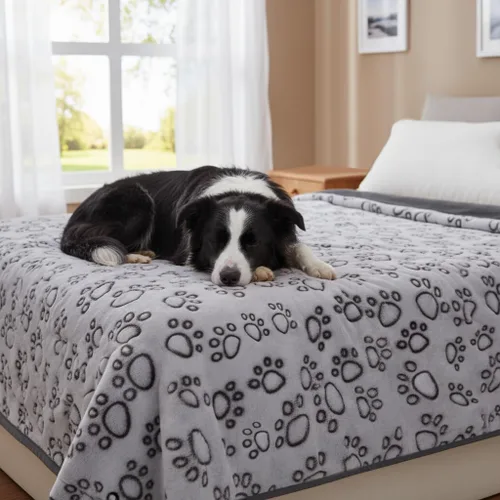 Miniatura 20 de Manta para perros rellena premium suave, con impresión de huella de pata gris de franela, 43 * 66 pulgadas, manta autocalentable para gatos