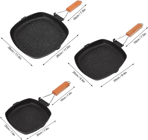 Miniatura 2 de Sartén de acero al carbono, sartén antiadherente con mango de haya plegable, sartén dividida reutilizable, sartén de ahorro de energía para el hogar