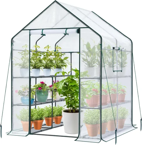 Miniatura 8 de Invernadero para exteriores con ventanas de malla, Ohuhu 4 niveles mejorados 11 estantes invernaderos transitables con cubierta de PE duradera, casa