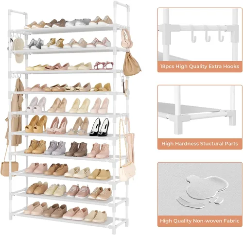 Miniatura 4 de LANTEFUL - Organizador de zapatos de 5 niveles, 12-15 pares, organizador de botas, estante resistente y estrecho para entrada, armarios con ganchos