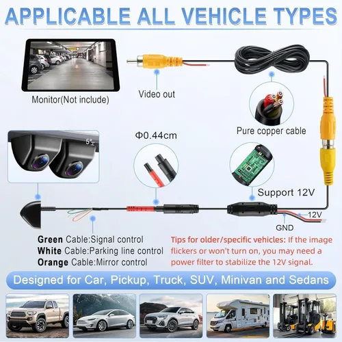 Miniatura 7 de LivTee Cámara frontal/de respaldo, cámara inversa, ultra gran angular HD de día y noche, cámara de visión trasera para automóvil, SUV, camioneta