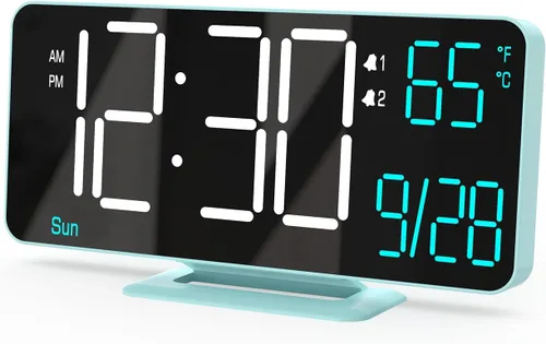 Miniatura 13 de KOSUMOSU Relojes despertadores para dormitorios, 6.7 pulgadas, pequeño reloj digital negro, LED, reloj despertador de escritorio con atenuación