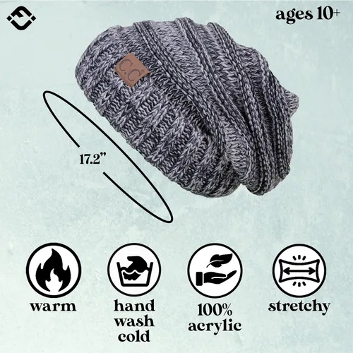 Miniatura 50 de Funky Junque Gorro de moda de punto trenzado de talla extragrande, grueso, abrigado, suave y holgado