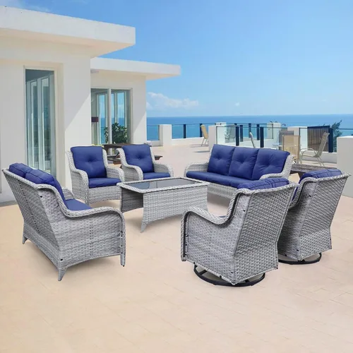 Miniatura 62 de Belord Juego de muebles de exterior, sillas de mimbre para patio, muebles de ratán de 3 piezas con mesa auxiliar, juegos de sillas bistró de patio