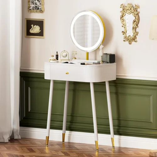 Miniatura 10 de WinZo Mesa de tocador de 24" con espejo y luces, pequeña mesa de tocador de maquillaje con 1 cajón de almacenamiento, elegante mesa de tocador