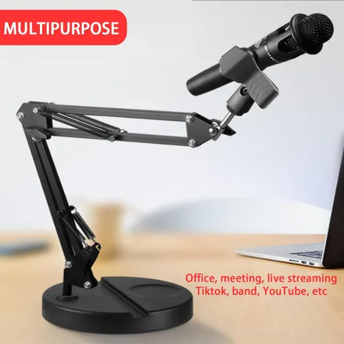 Miniatura 2 de Soporte de micrófono de brazo de escritorio, soporte de micrófono de escritorio ajustable mejorado con clip de micrófono de resorte para micrófonos