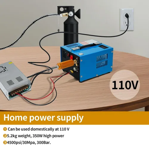 Miniatura 8 de Compresor de aire PCP 4500Psi/30Mpa sin agua/aceite PCP bomba de aire, compresor automotriz de 12 V CC 110 V CA PCP pistola de aire con convertidor