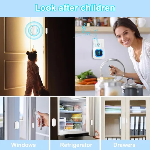 Miniatura 5 de SURFOU Timbre inalámbrico con sensor de puerta, alerta de apertura de puerta impermeable con rango de 1000 pies, 55 tonos de llamada, alarma de 110