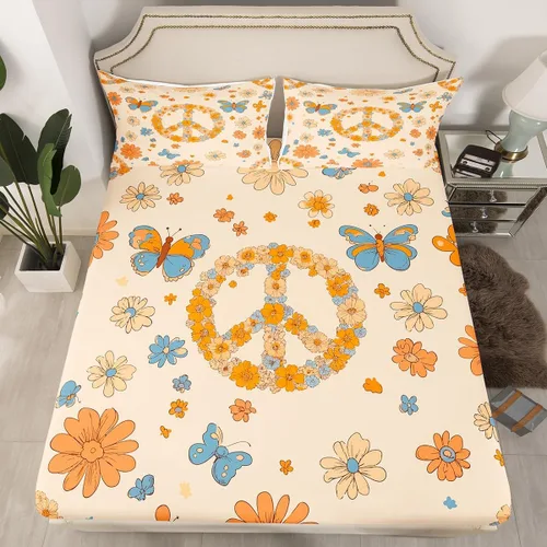 Miniatura 2 de Erosebridal Groovy - Juego de sábanas para decoración de fiesta para niñas y mujeres, diseño de signo de paz, tamaño individual, sábanas de mariposa