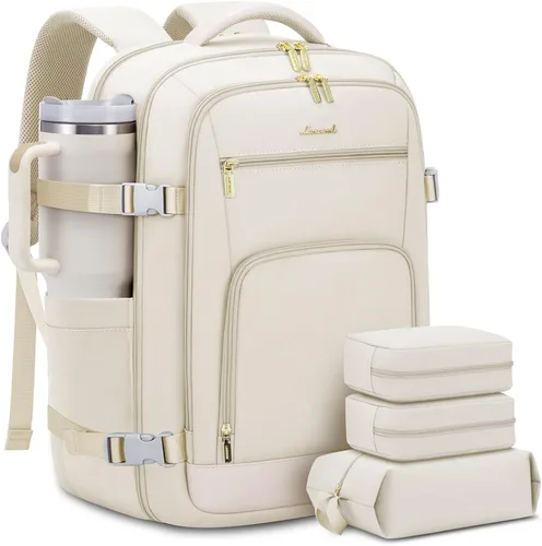 Miniatura 33 de LOVEVOOK Mochila de viaje para mujer y hombre, Beige, Mochilas de viaje