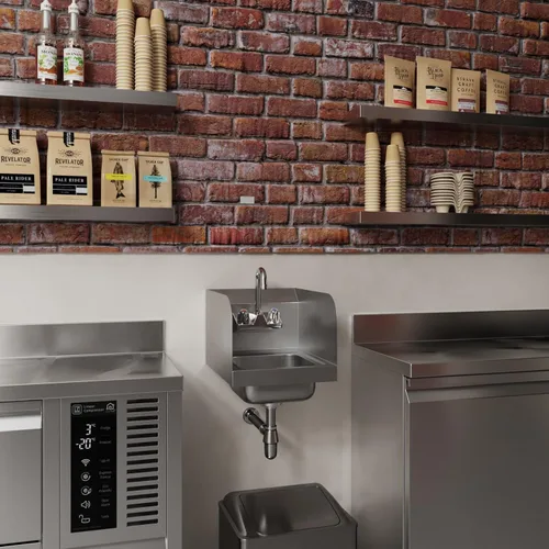 Miniatura 7 de AmGood Fregadero de mano de acero inoxidable para montaje en pared NSF Lavabo comercial de manos para restaurante, cocina y hogar