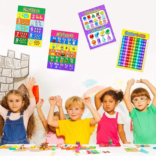 Miniatura 3 de Blulu Póster laminado preescolar para niños pequeños y niños, 2 piezas de póster laminado completo del alfabeto y número 1-100 para guardería