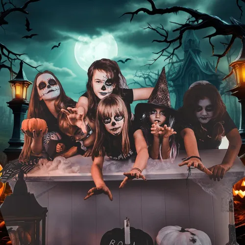 Miniatura 7 de Peryiter Telón de fondo de Halloween para fotografía de terror, luna, noche, calabaza, fondo de fotos, decoración de fiesta (7 x 5 pies)