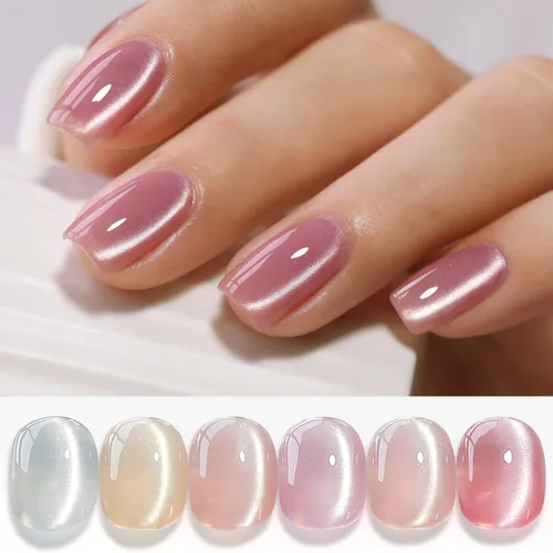 Miniatura 15 de Double Rhythm Juego de esmaltes de gel de ojo de gato, 6 colores, purpurina brillante con imán, holográfico, reflectante, magnético, UV, kit de arte