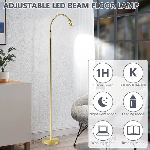Miniatura 8 de Lámpara de pie de lectura, lámpara LED de 72 pulgadas de alto con cuello de cisne flexible, foco con zoom regulable, lámpara de pie de haz