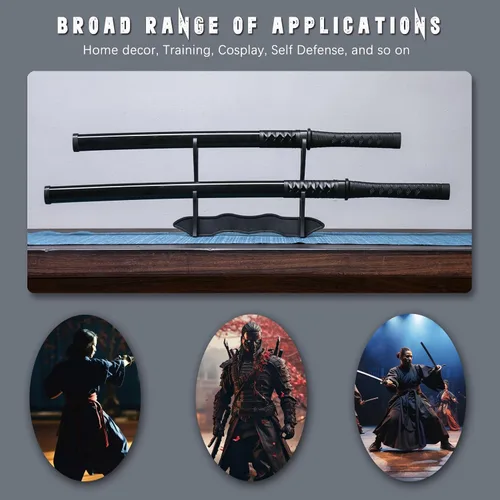 Miniatura 4 de RTCT Katana Sword - Espada samurái de polipropileno para entrenamiento, juego de 2 piezas con soporte de exhibición, cuchillo de plástico