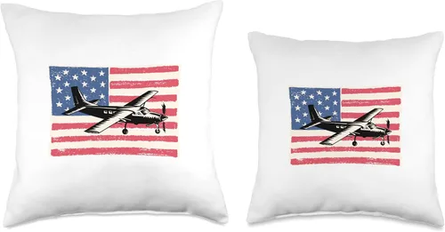 Miniatura 3 de Airplane For Men Humor Pilot Gift Idea American Flag Throw Pillow
