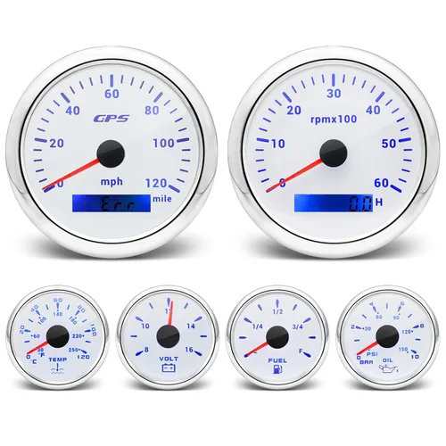 Miniatura 7 de ARTILAURA - Juego de 6 calibradores 85mm 3-3/8" GPS velocímetro 120MPH, tacómetro, 52mm 2-1/16" nivel de combustible, temperatura del agua, presión