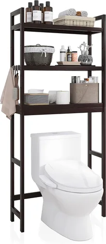 Miniatura 9 de SMIBUY Estante de almacenamiento de baño, estante organizador de bambú sobre el inodoro, ahorro de espacio de inodoro independiente con estantes