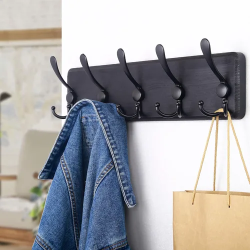 Miniatura 3 de SKOLOO Perchero de pared montado en la pared de estilo rústico: Perchero de pared de pino de madera auténtica de 40,6 cm de orificio a orificio