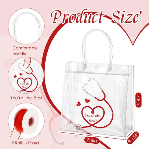 Miniatura 2 de Thenshop Paquete de 12 bolsas de regalo para la semana de la enfermera a granel de 7.8 x 7.8 x 3 pulgadas, de cloruro de polivinilo