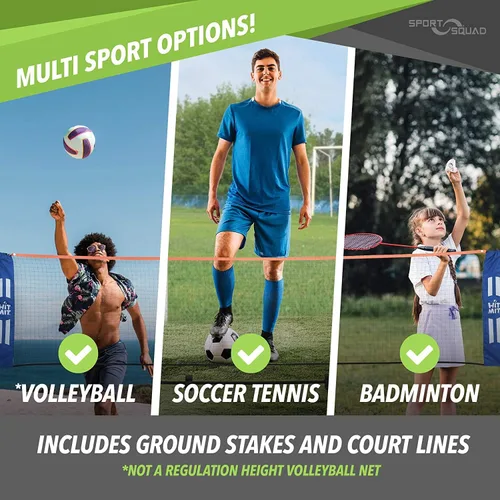 Miniatura 3 de JOOLA HIT MIT - Juego de red de bádminton portátil de altura ajustable - Red multideporte de competición para interior o exterior para jugar Azul
