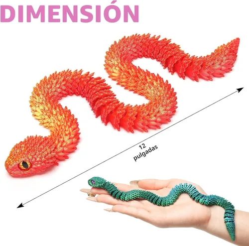 Miniatura 6 de uyrzwek 4 Piezas Juguetes de Serpiente Impresos en 3D de 12 pulgadas, Animales Impresos en 3D, Artículos Flexibles de Serpiente Impresos en 3D