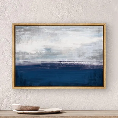 Miniatura 4 de SIGNWIN Lienzo enmarcado para pared, nubes blancas sobre el mar azul marino, pintura al óleo del océano costero, primer plano abstracto, moderno