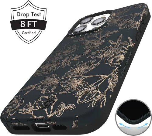 Miniatura 5 de VELVET CAVIAR Funda para iPhone 15 Pro Max con diseño de flores florales, compatible con MagSafe, probada en caídas de 10 pies, color gris mate, oro