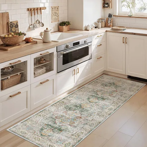 Miniatura 489 de Madane Tapete lavable de 2 x 10 pies para pasillo, cocina, recibidor, clásico, suave, antideslizante para interiores, casa de campo, baño, sala