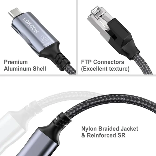 Miniatura 5 de Cable USB C a Ethernet, cable LAN tipo C a RJ45, para MacBook Pro/Air, iPad Pro, iPhone 15 Series, Galaxy, Smartphone, Laptop, PC (6 pies)