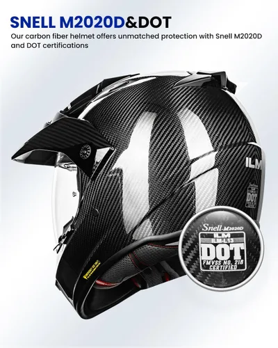 Miniatura 2 de ILM Snell M2020D - Casco completo de fibra de carbono para motocicleta de aventura, auto de carreras para hombres y mujeres, casco todoterreno