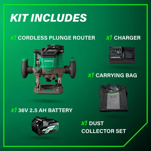 Miniatura 5 de Metabo HPT Fresadora de Inmersión Inalámbrica, Fresadora de Velocidad Variable de 36V, Hasta 46 Pies por Minuto, Diseño Ligero de 6.9 Libras, Luz