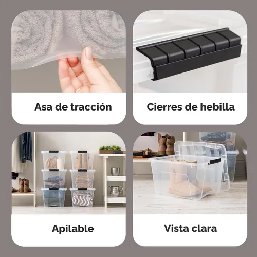 Miniatura 3 de IRIS USA Caja de almacenamiento de plástico de 32 QT con tapa y cierres - Juego de 6 - Sin BPA, solución organizadora transparente, contenedores
