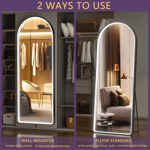 Miniatura 6 de Hasipu Espejo LED de Cuerpo Completo de 56" x 16", Espejo de Arco de Cuerpo Completo con Luces, Vidrio de Cuerpo Completo de Piso con Soporte, Negro