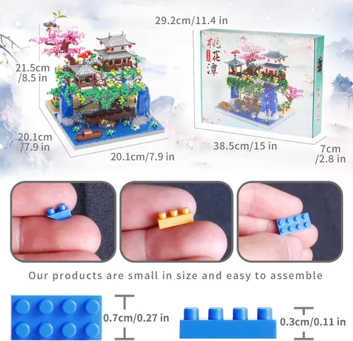Miniatura 4 de SAMYBLOCKS Juego de 3600 piezas de microbloques de árbol bonsái de estanque de flor de melocotón, bloques de construcción de arquitectura