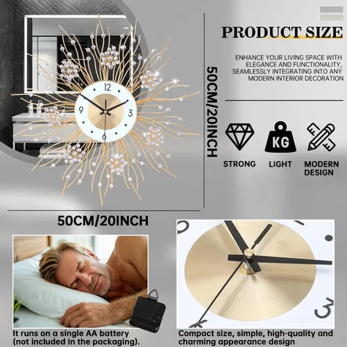 Miniatura 3 de SIN&MI Relojes de Pared Grandes, Reloj de Pared Decorativo Elegante Silencioso con Forma de Girasol, Reloj Moderno Redondo sin Tictac con Esfera